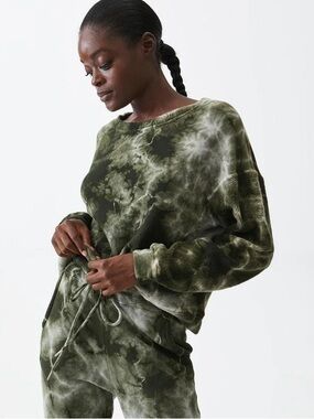 Michael Stars Green Ezra Tie Dye Sweatshirt in Dark Matcha